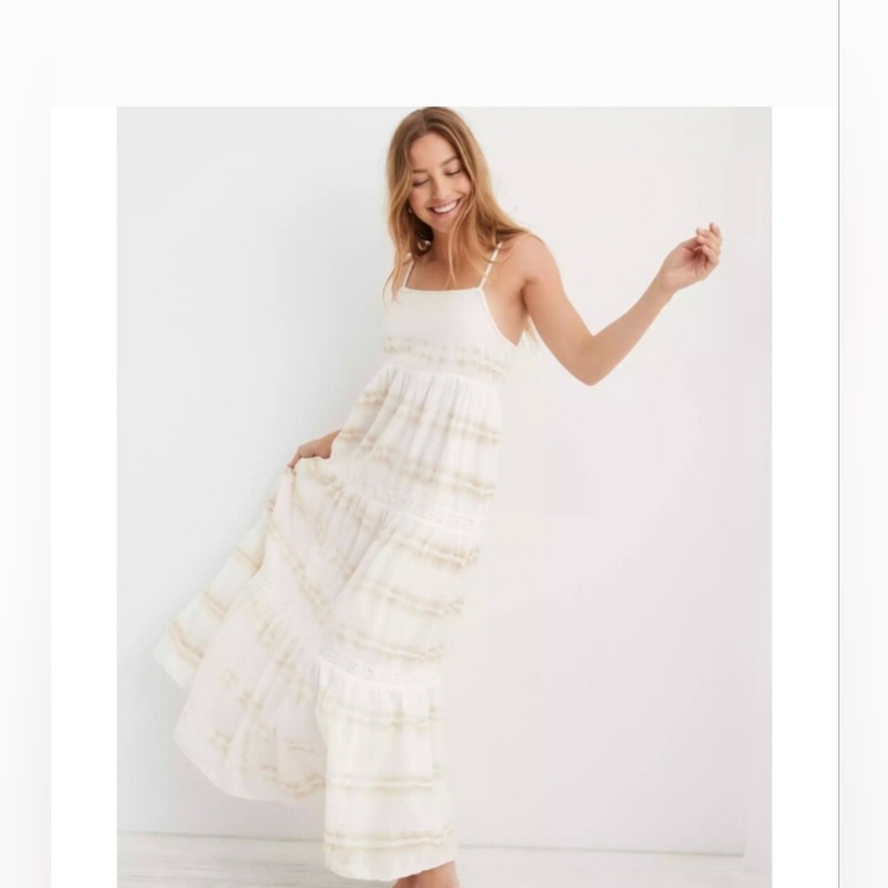 Aerie Cream and Tan Maxi Dress